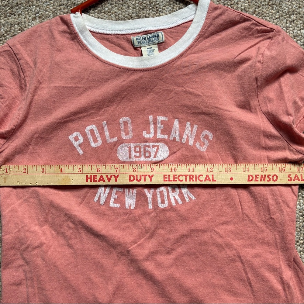 Polo Ralph Lauren women's pink cotton graphic t-shirt with a white ringer collar - Picture 2 of 7